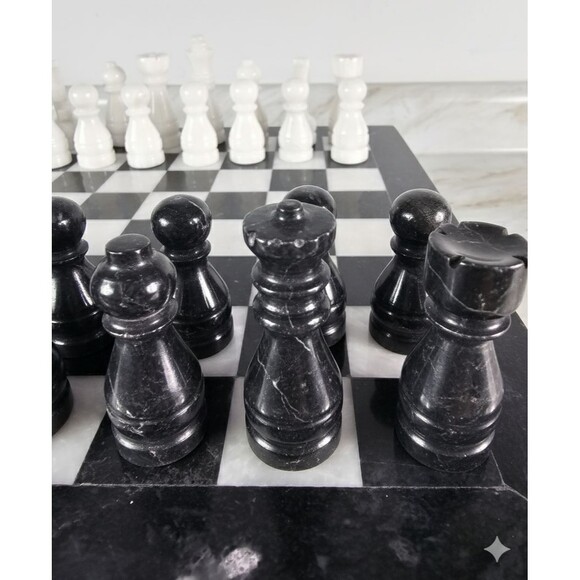 12" Marble Chess set, storage box, black/white, Christmas, Holiday Gift edition - Picture 8 of 16